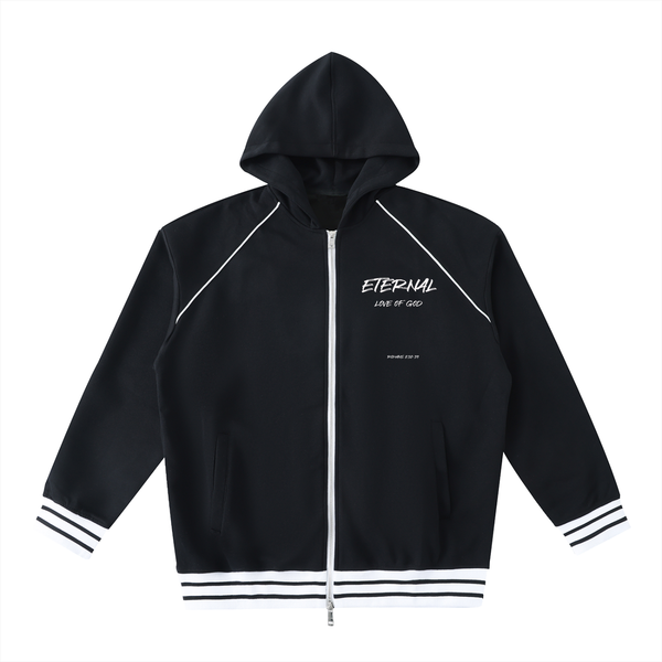 ETERNAL LOVE OF GOD - Striped Trim Zip-Up Hoodie