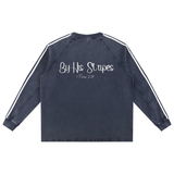 By His Stripes - Snow Washed Contrast Tape Sweatshirt