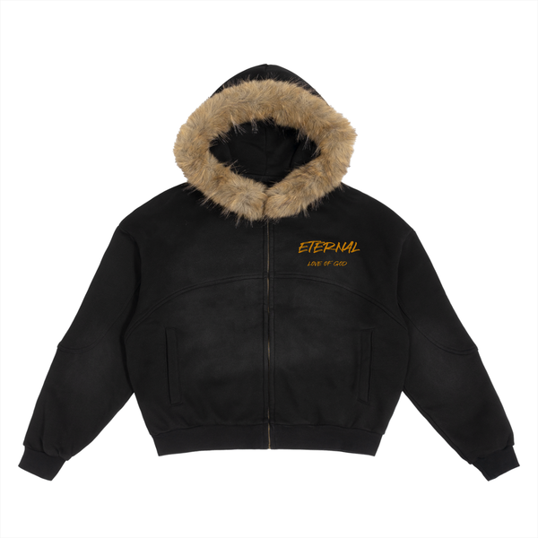 ETERNAL LOVE OF GOD - Sun Fade Boxy Detachable Fur Hoodie