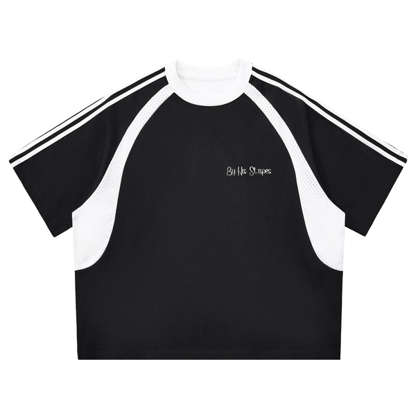 By His Stripes - Contrast Stripes Panel Mesh T-shirt