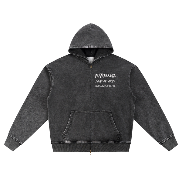 ETERNAL LOVE OF GOD - Snow Wash Oversized Zip-Up Hoodie
