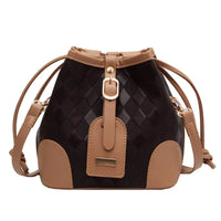 Crossbody Weaved Straw and Leather Shoulder Bag Women Bucket Hand Bags