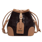 Crossbody Weaved Straw and Leather Shoulder Bag Women Bucket Hand Bags