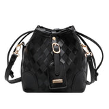 Crossbody Weaved Straw and Leather Shoulder Bag Women Bucket Hand Bags