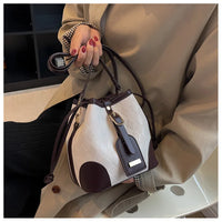 Crossbody Weaved Straw and Leather Shoulder Bag Women Bucket Hand Bags