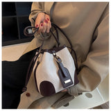 Crossbody Weaved Straw and Leather Shoulder Bag Women Bucket Hand Bags