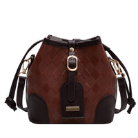 Crossbody Weaved Straw and Leather Shoulder Bag Women Bucket Hand Bags