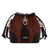 Crossbody Weaved Straw and Leather Shoulder Bag Women Bucket Hand Bags