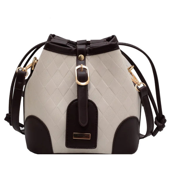 Crossbody Weaved Straw and Leather Shoulder Bag Women Bucket Hand Bags
