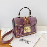 Lock Snakeskin Pu Leather Hand Bag Shoulder Crossbody Women Custom Purses